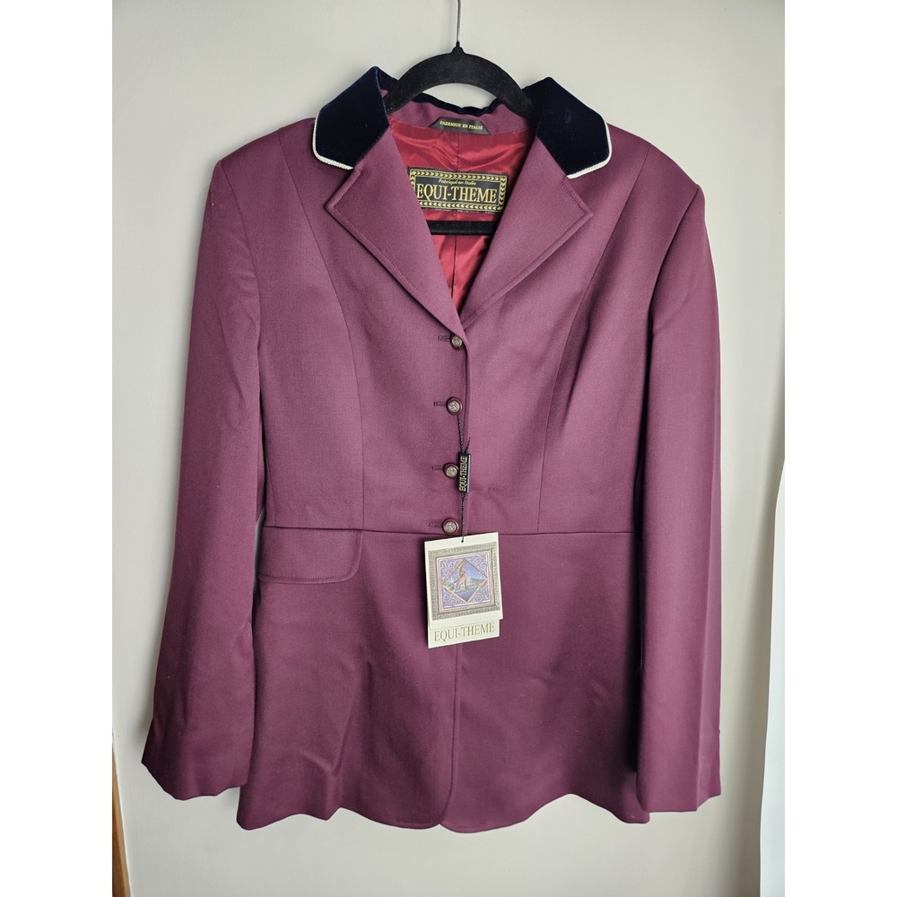 NWT Equi-Theme Equestrian Riding‎ Jacket Burgundy Blue Womens 42/Large Wool